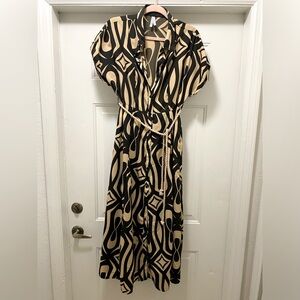 Elegant Dark Brown and Cream Geometric Dress